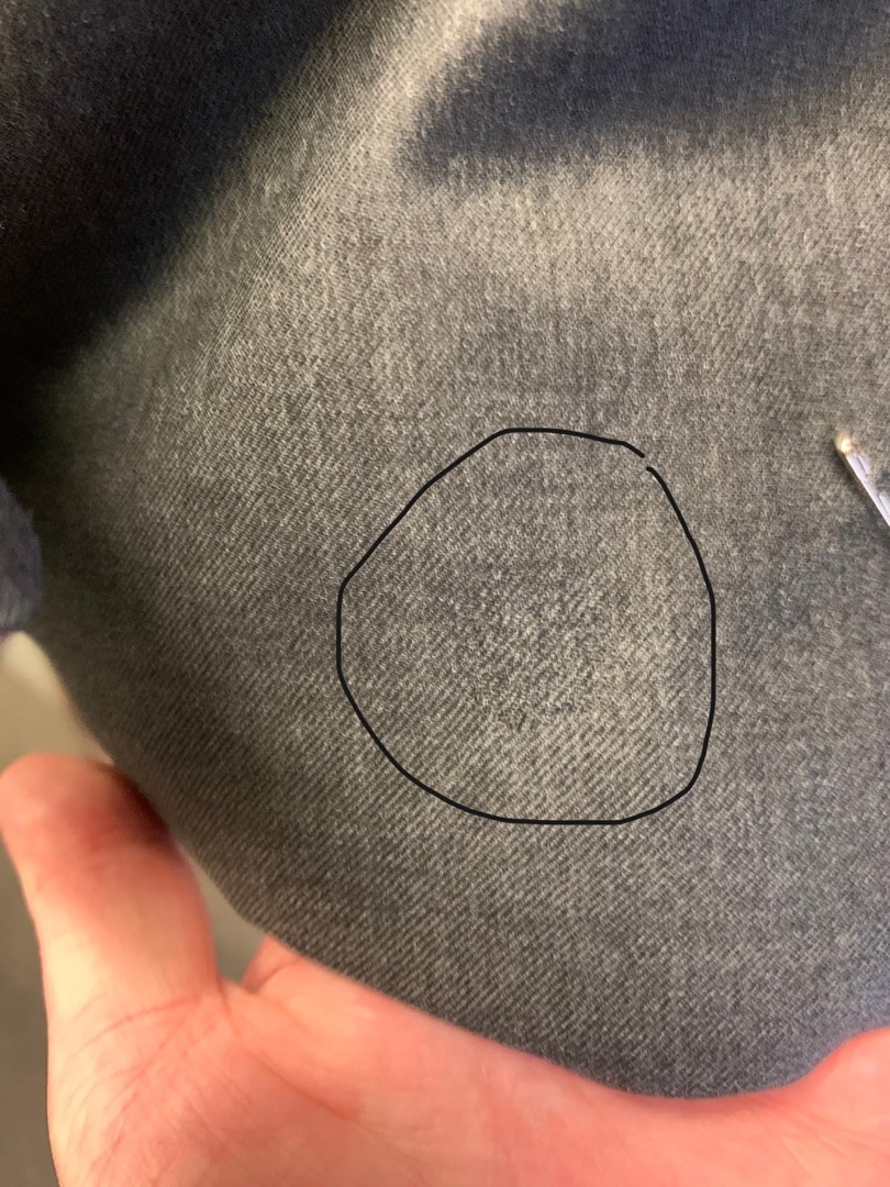 Grey fabric after invisible repair